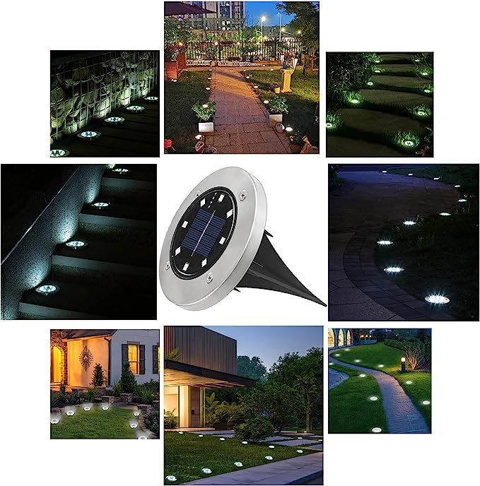 Joomer 12 Stück Solar Bodenleuchten Aussen, Solarleuchten für Garten Außen mit 8 LEDs, 6000K Weiß Wasserdicht Led Solar Gartenleuchten, Solarlampen für Außen Rasen Auffahrt Gehweg Patio