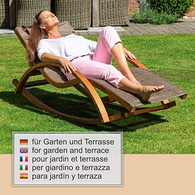 Ampel 24 Relax Schaukelstuhl Rio, Relaxliege mit Armlehnen, Gartenmöbel aus vorbehandeltem Holz, Stuhl Bespannung braun, wetterfeste Gartenliege