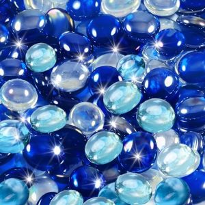 Winter Shore Blaues Muggelsteine Bunt Set (500er-Pack) - Gemischte Flache Glasnuggets Bunt fÃ¼r Vasen & Aquarien - Durchsichtige, Hell- & Dunkelblaue Mosaiksteine zum Basteln - 17-19 mm, 2,3 kg Beutel