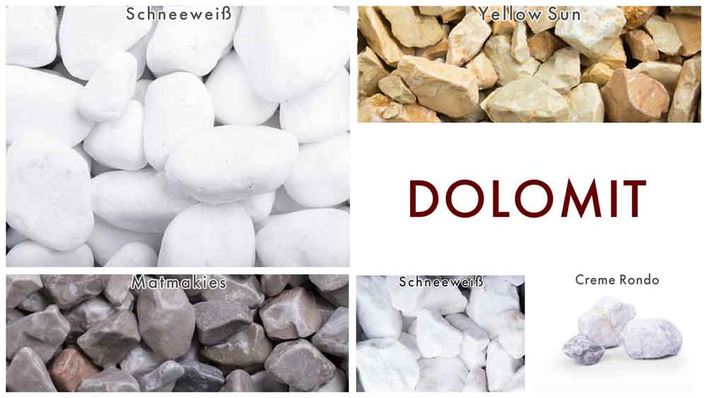 DIeses Bild zeigt mehrere Dolomit Steinvarianten